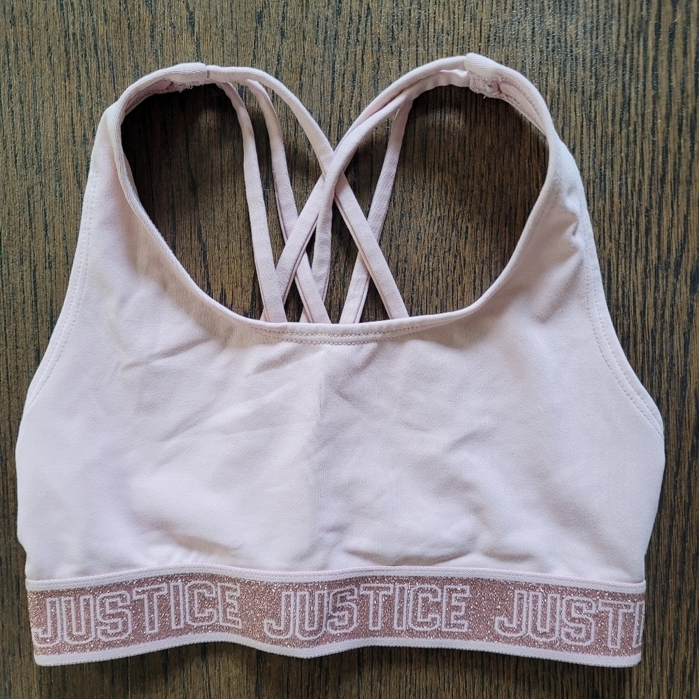 Justice Active Pink and Metallic Strappy Sports Bra Size Girl's 28